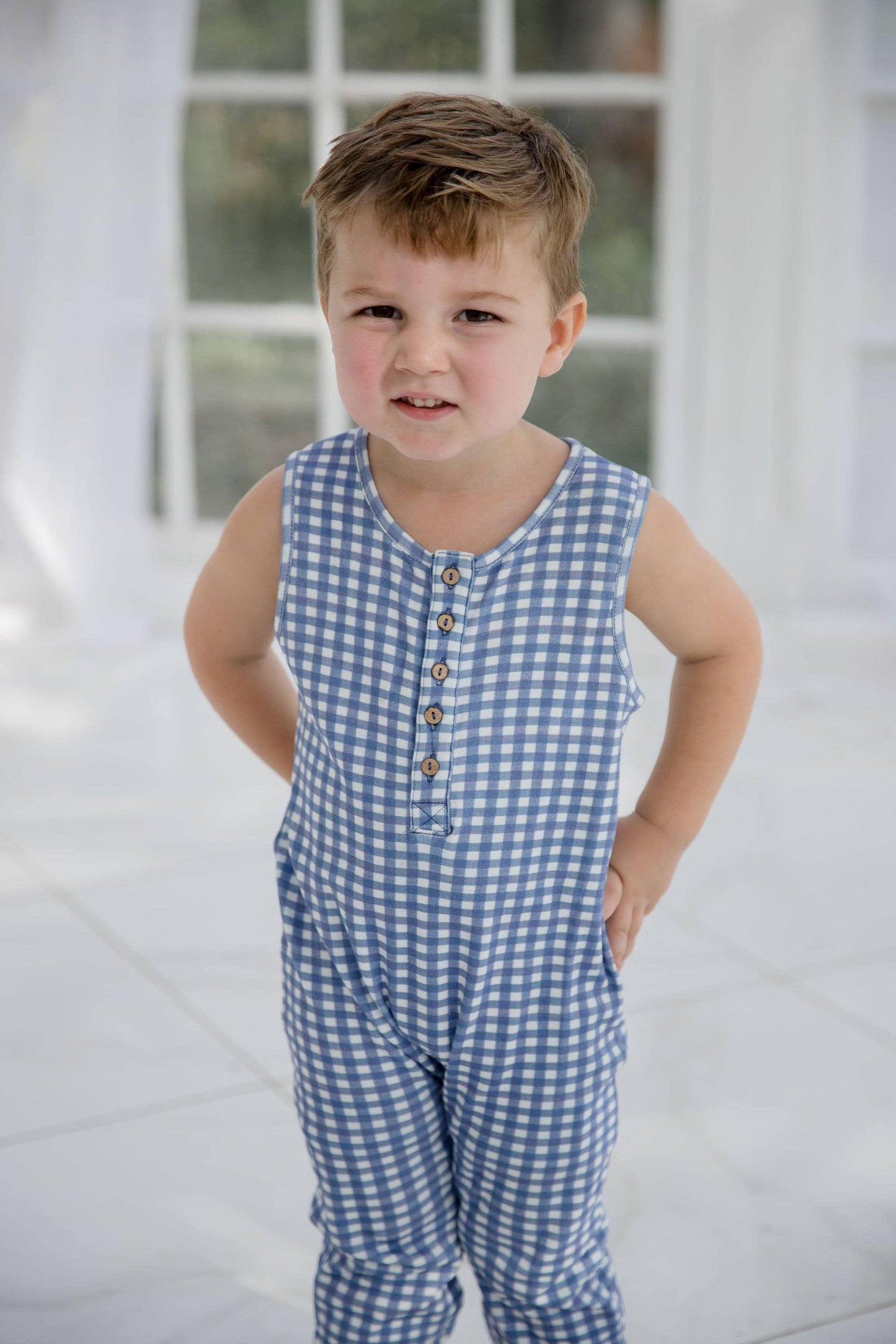 EG Organic Tank Playsuit - Blue Gingham