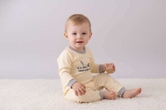 Beige construction embroidery romper