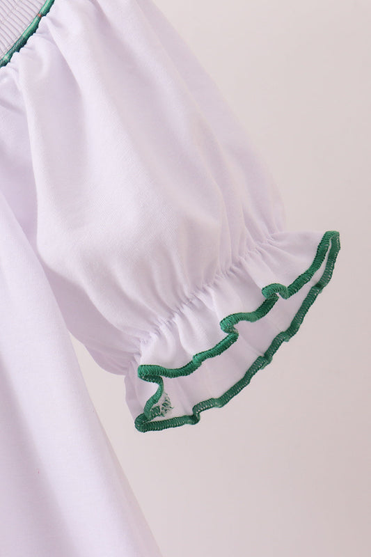 White wreath smocked dress