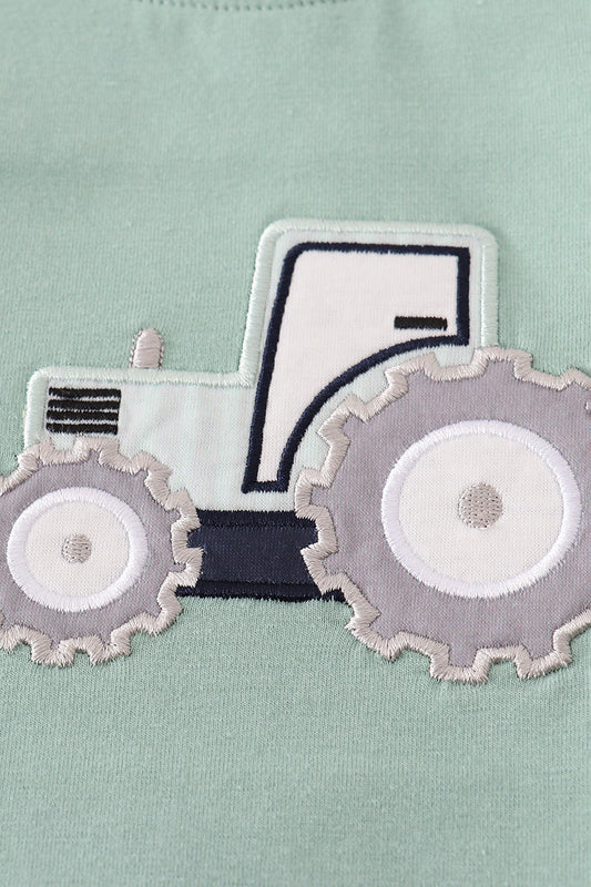 Blue excavator applique top