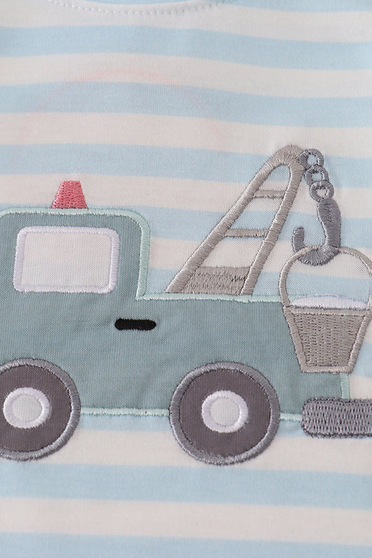 Blue crane applique stripe romper