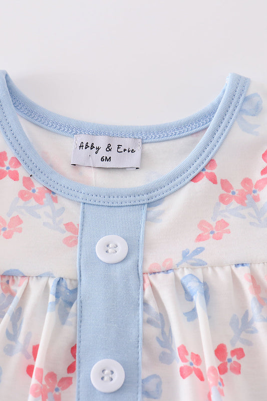 Blue bow lattice print bloomer set