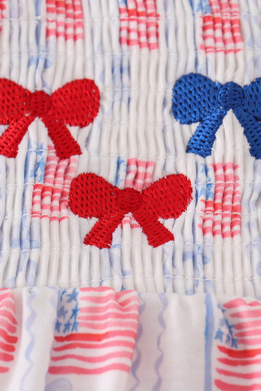 Bow embroidery smocked dress