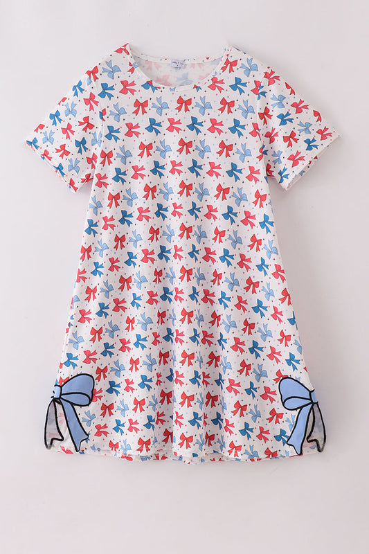 Bow applique print mom&me dress