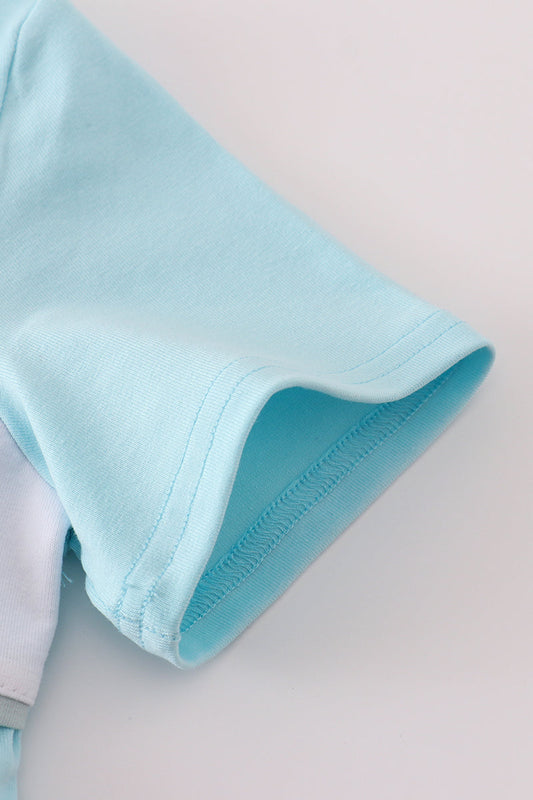 Blue flamingo embroidery short set