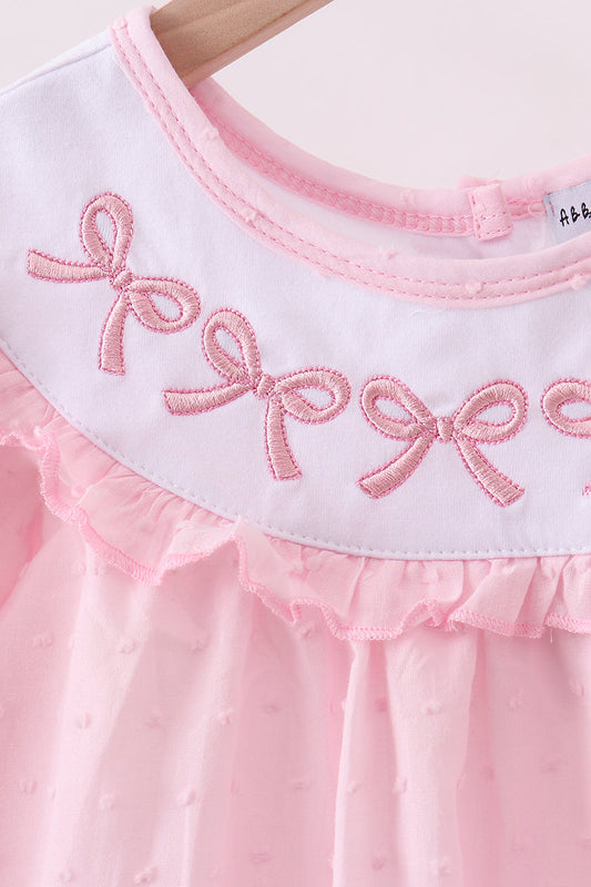 Pink bow embroidery swiss dot dress