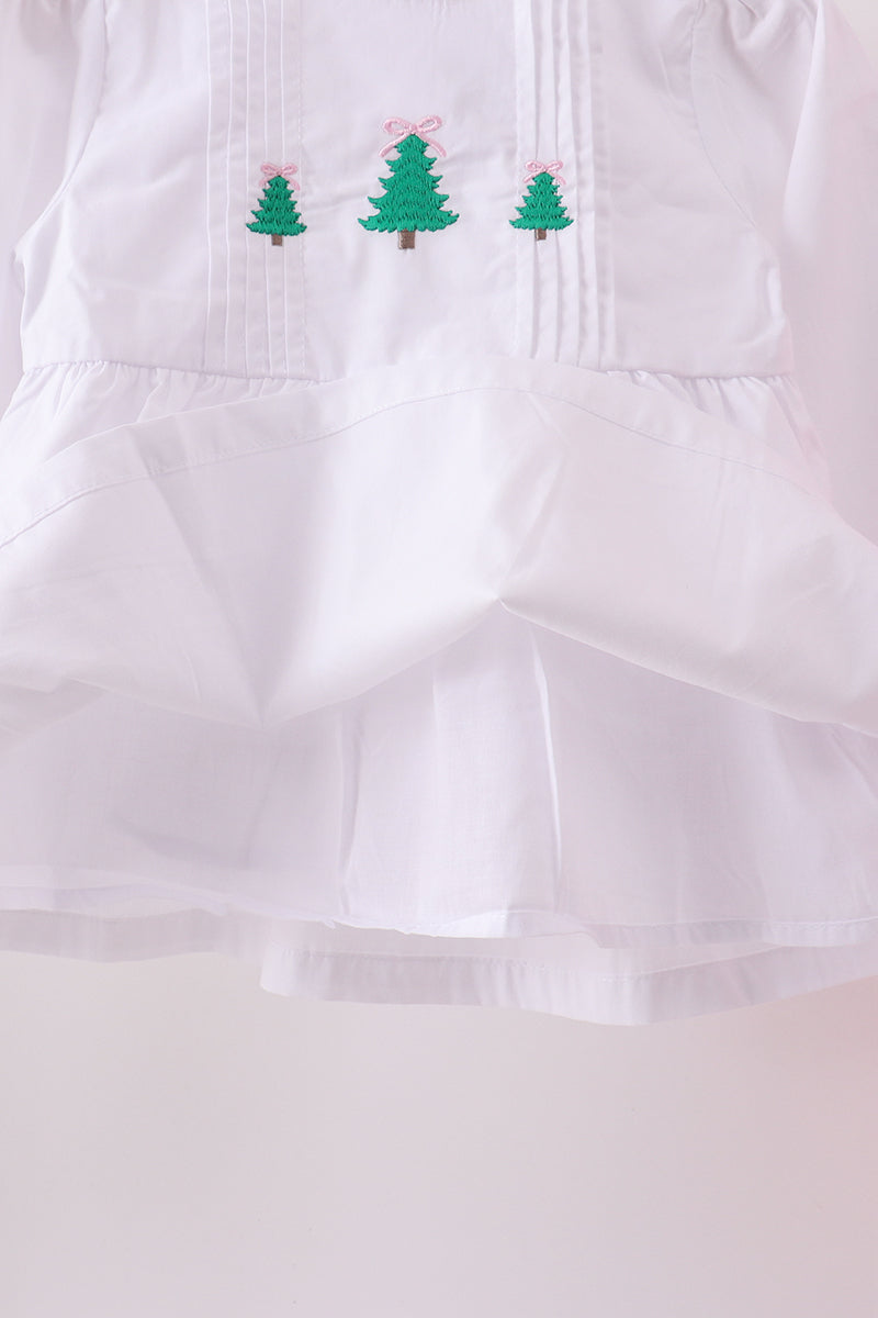 Premium white christmas tree embroidery ruffle pants set