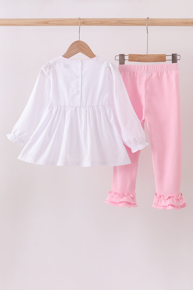 Premium white christmas tree embroidery ruffle pants set