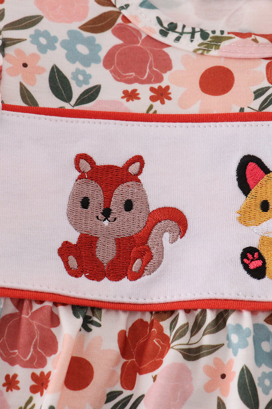 Fox embroidery floral print bubble