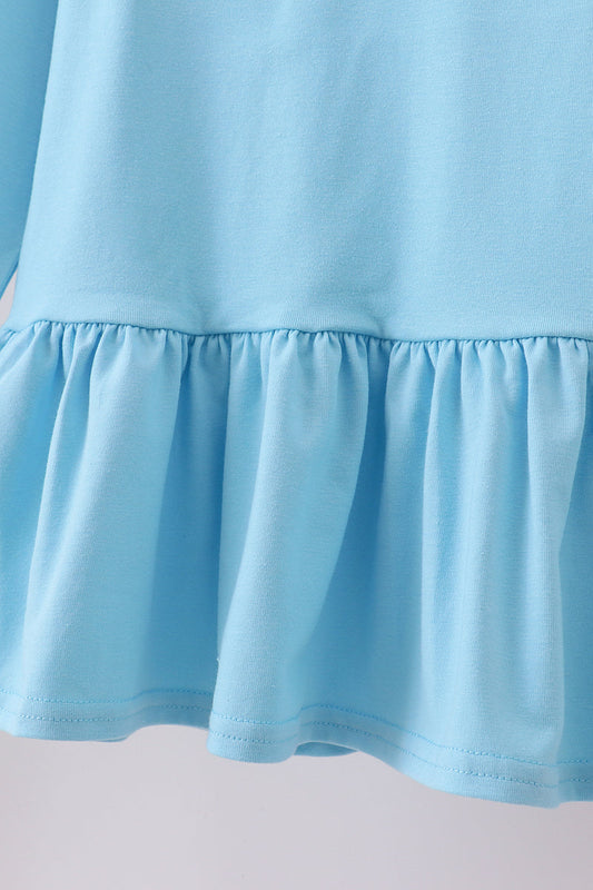 Blue deer tree santa embroidery ruffle pants set