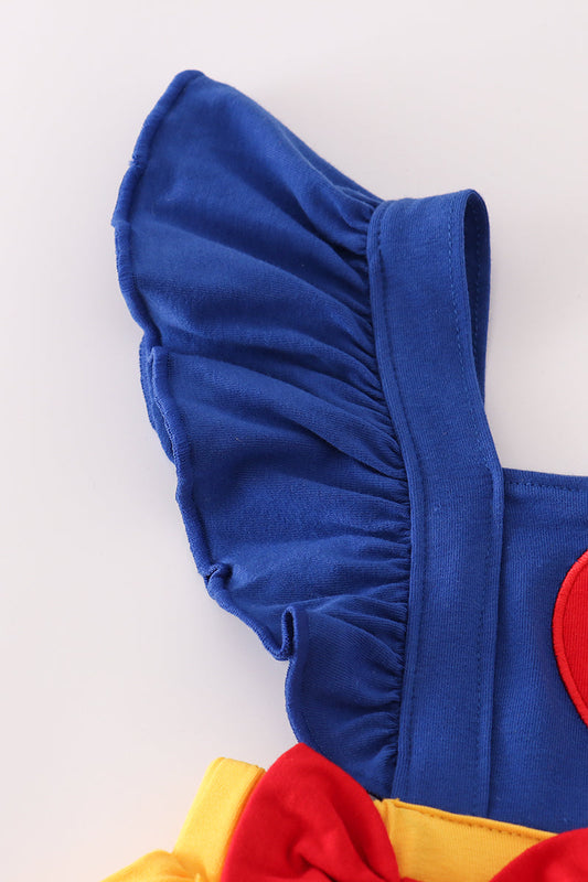 Apple embroidery bow ruffle shorts set