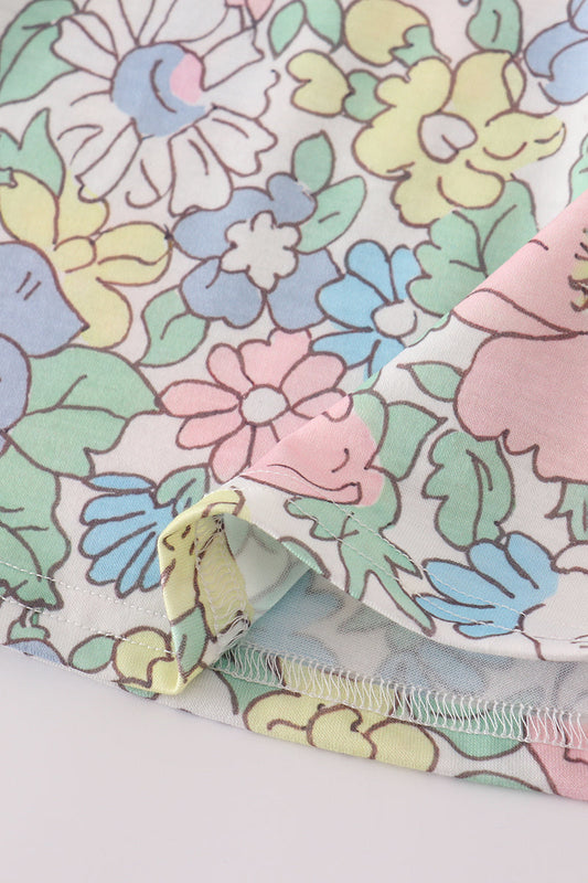 Blue floral print ruffle dress