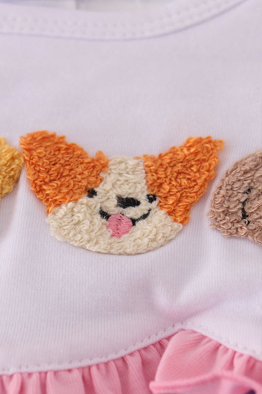 Purple puppy french knot stripe pants set