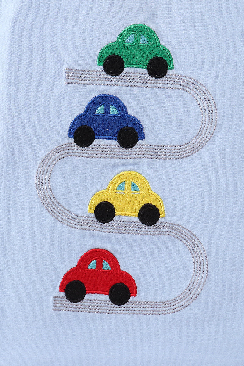 Blue car embroidery top