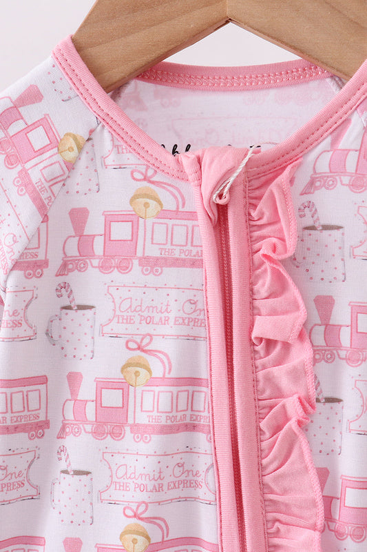 Pink train bamboo pajamas zipper romper