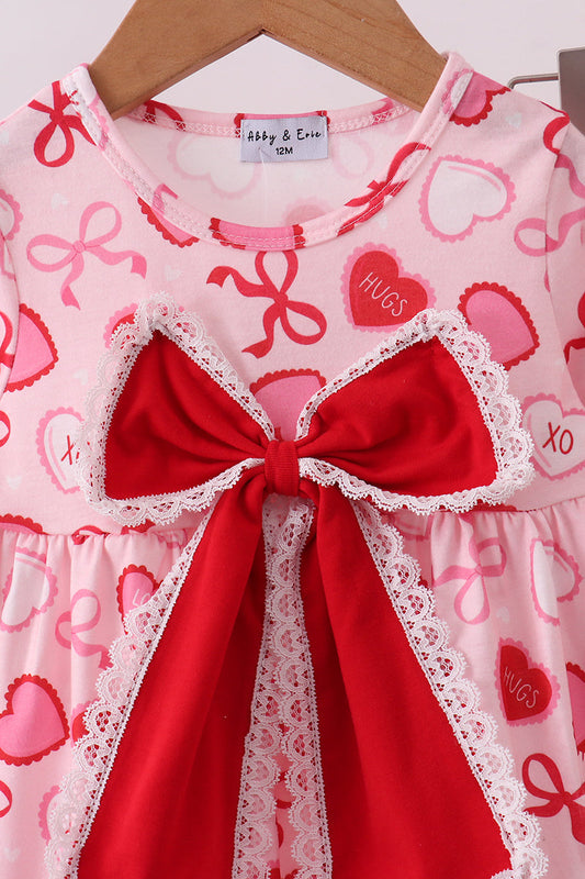 Red heart bow print bloomer set