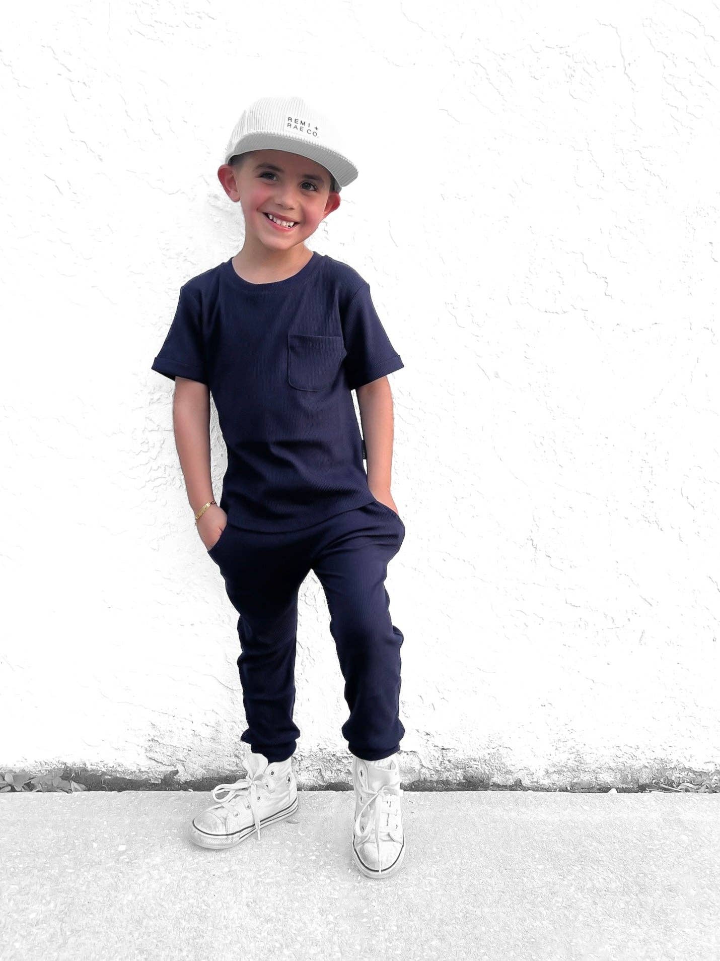Bamboo Ribbed Pocket Tee - NAVY