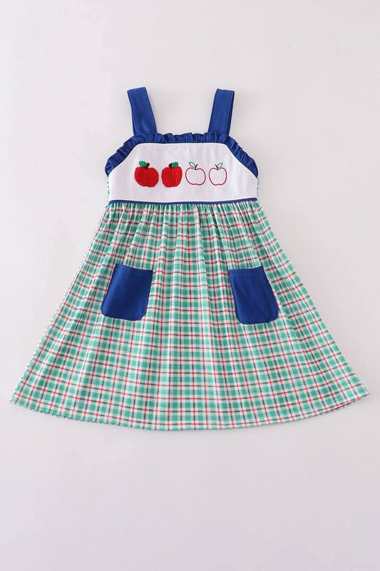 Apple French Knot Plaid Dress