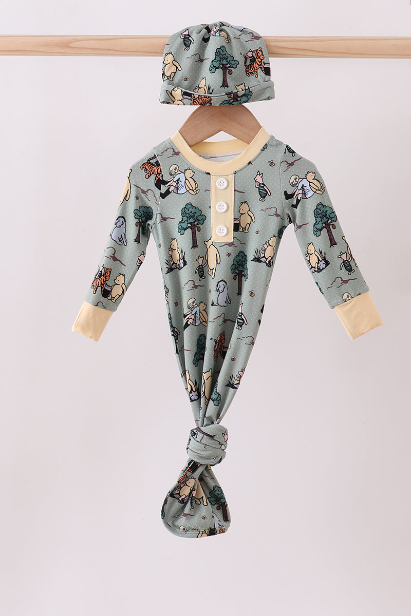 Green character bamboo 2pc gown