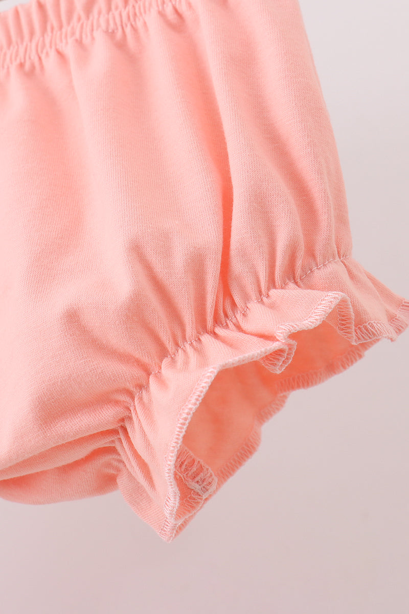 Pink floral bow embroidery bloomer set