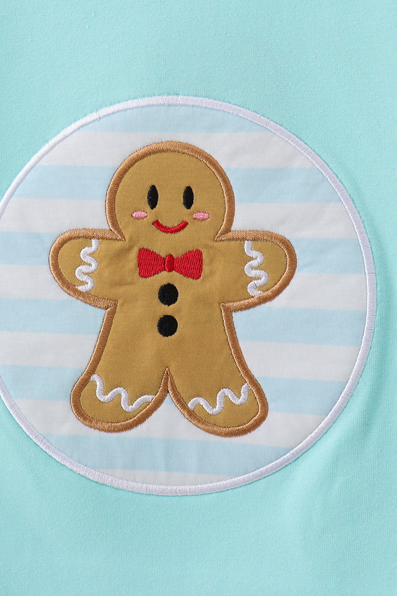 Blue gingerbread applique top