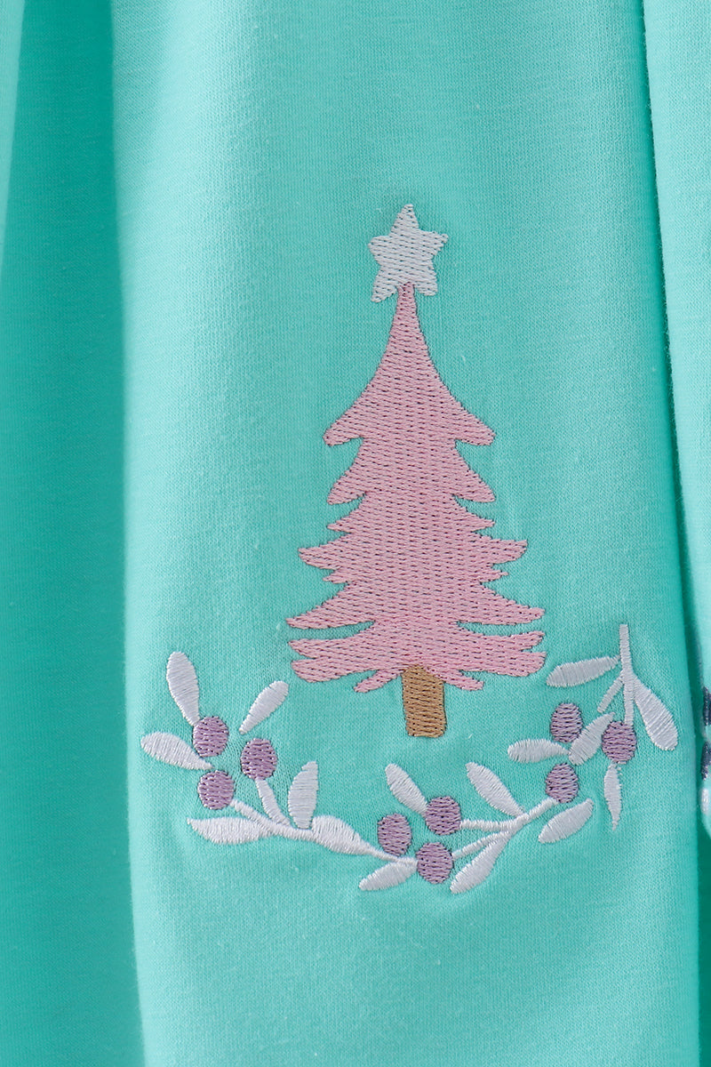 Green christmas tree embroidery dress