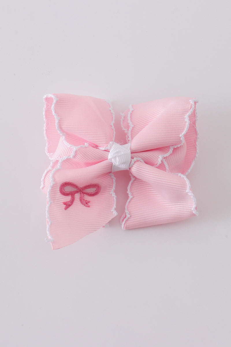 Pink embroidery hair bow