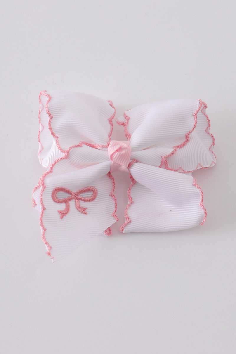 White embroidery hair bow