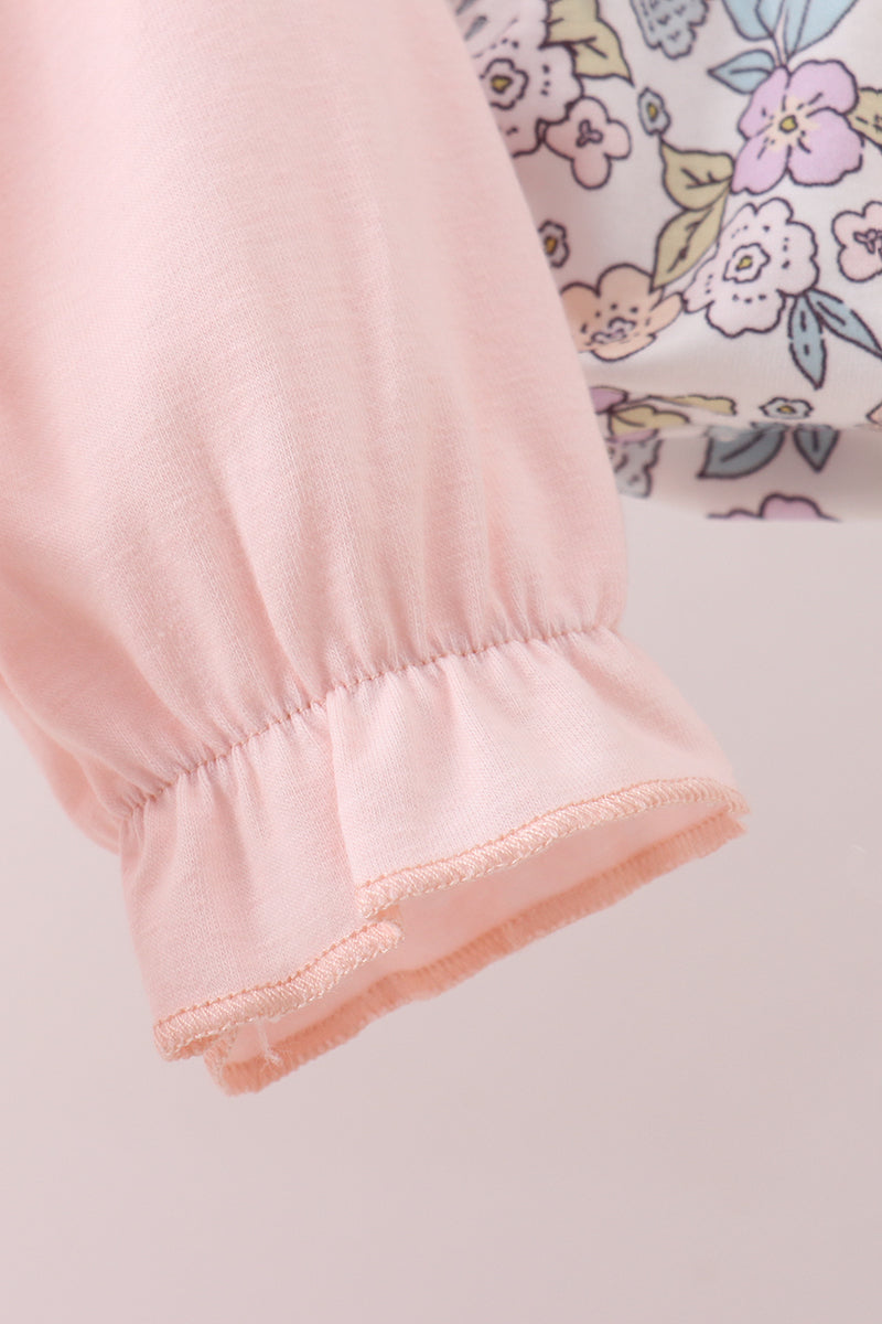 Pink floral bow applique bloomer set