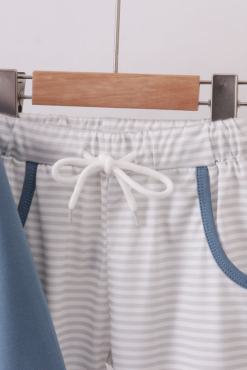 Blue puppy embroidery pants set