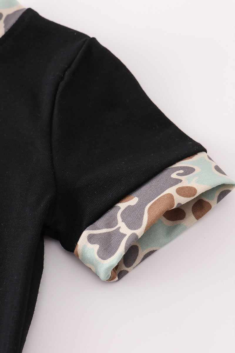 Black camouflage pumpkin applique romper