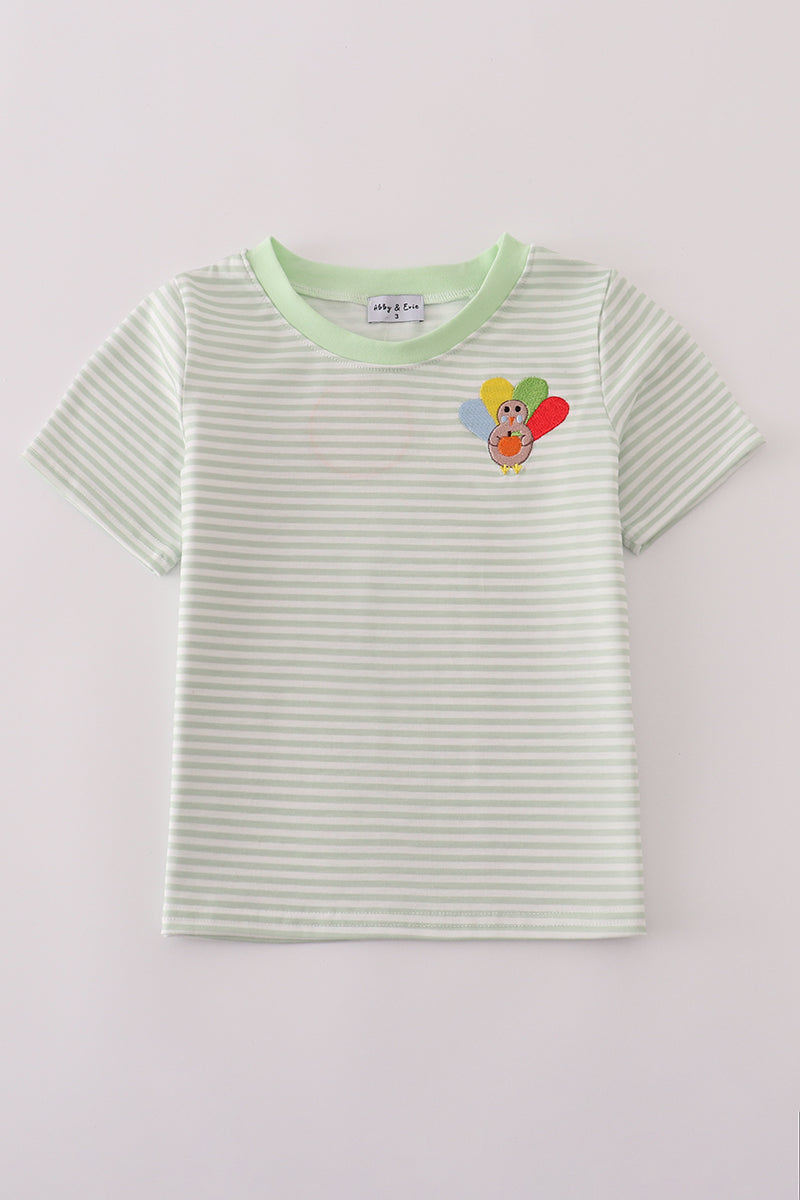 Green turkey embroidery stripe top