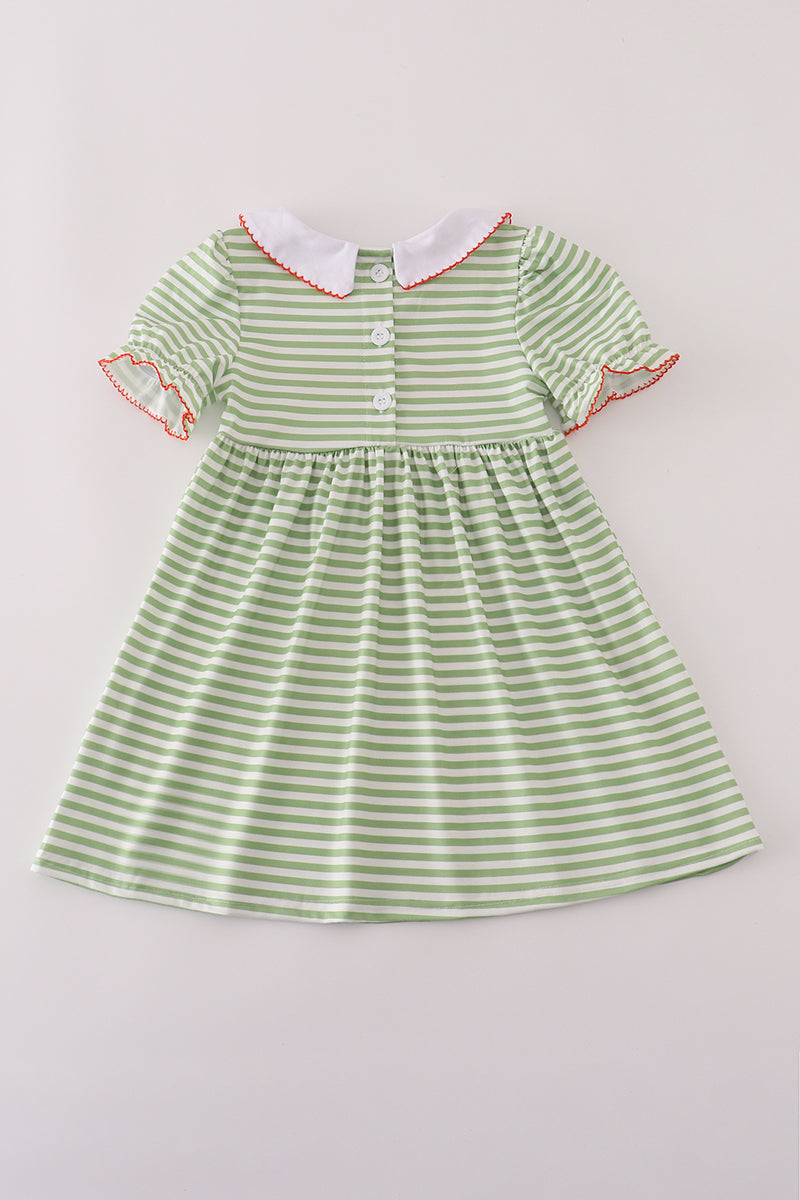 Green stripe embroidery dress