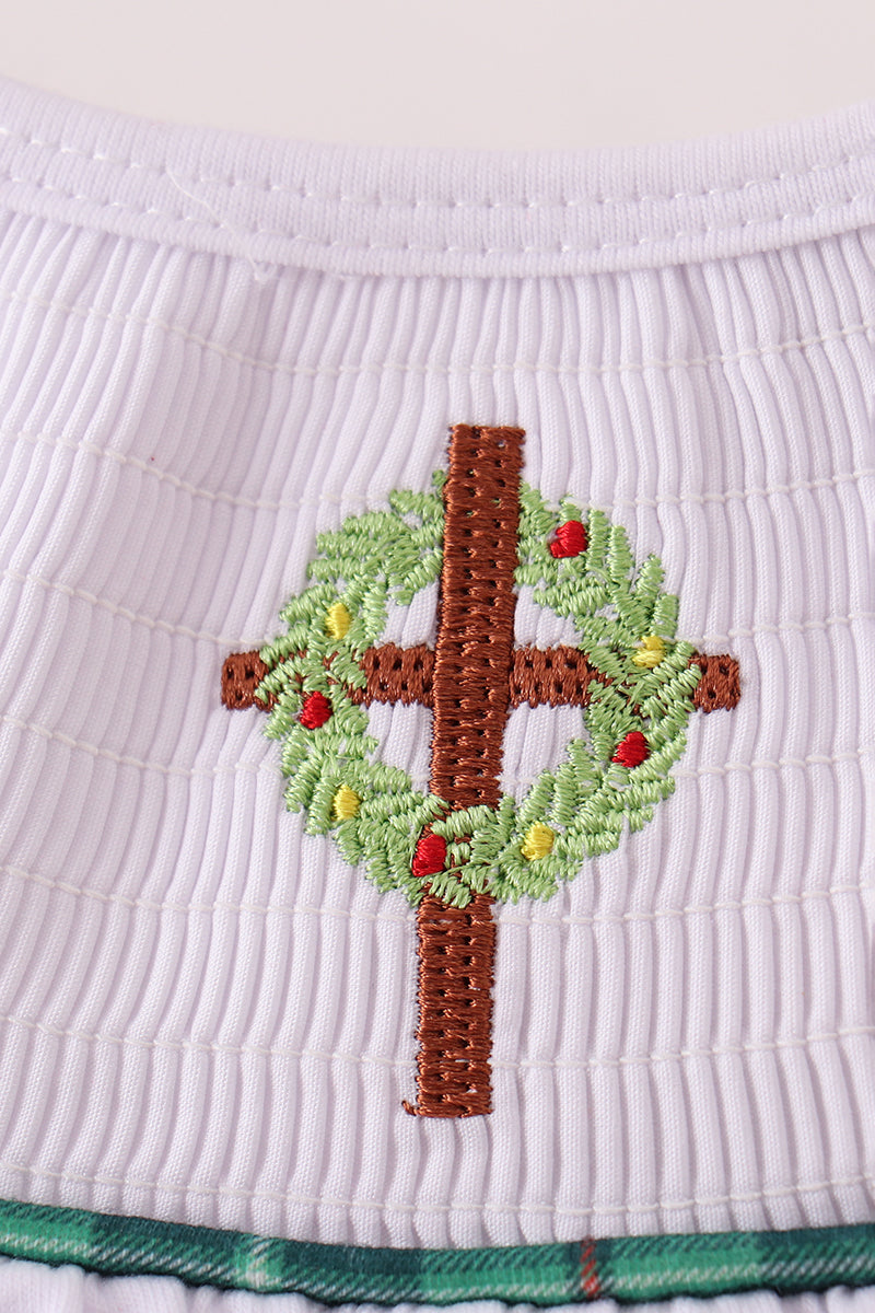 White wreath smocked dress