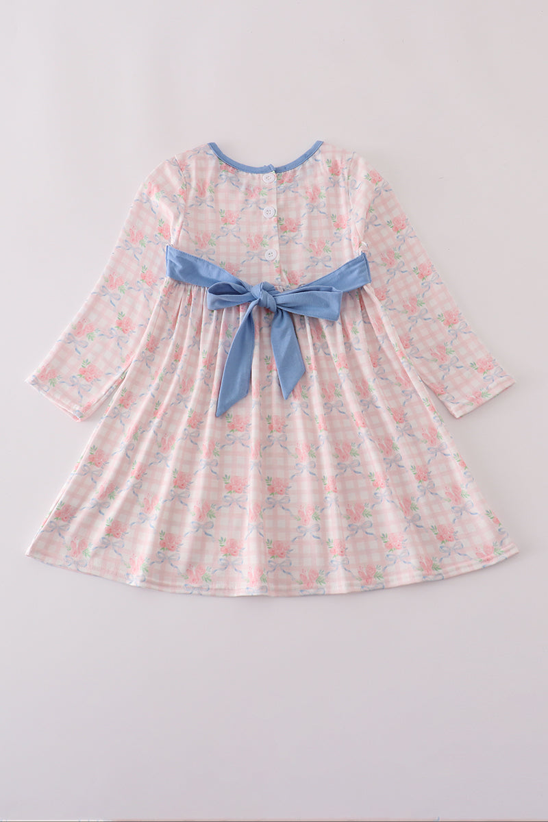 Pink floral print ruffle dress