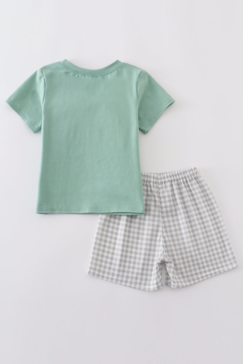 Green bunny applique set