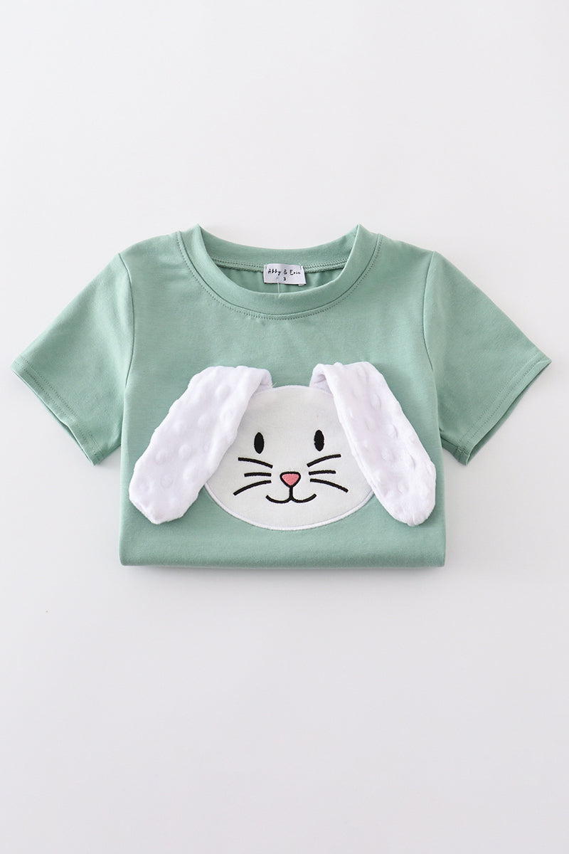 Green bunny applique set