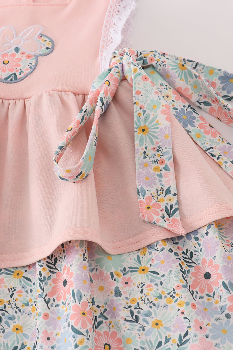 Pink floral character applique ruffle shorts set