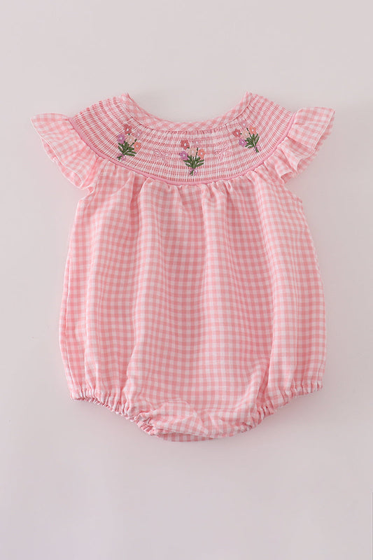 Pink floral smocked bubble
