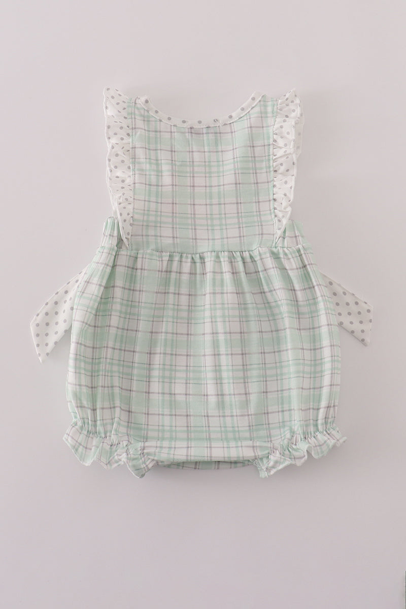 Green plaid sea shell french knot ruffle bubble