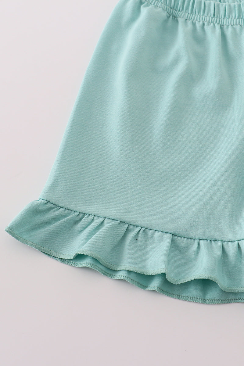 Green stripe puppy hunting embroidery shorts set