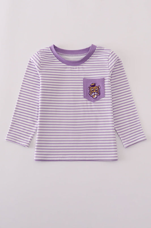 Purple LSU embroidery stripe top