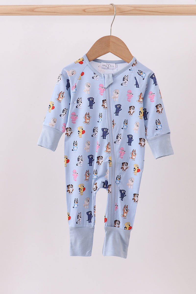 Premium blue character print bamboo romper