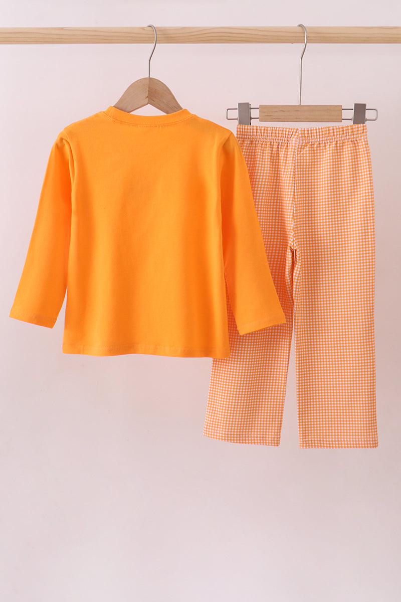Premium Orange Tennessee football embroidery gingham pants set