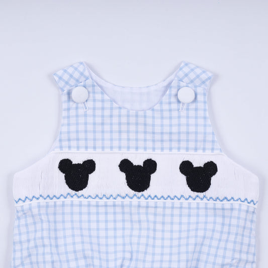 Blue character hand smocked gingham bubble