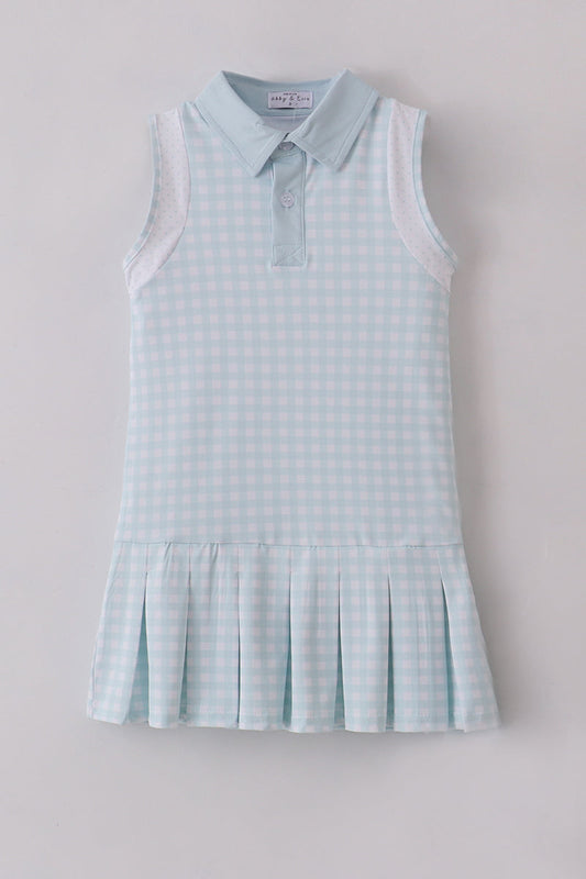 Blue active gingham shorts dress set