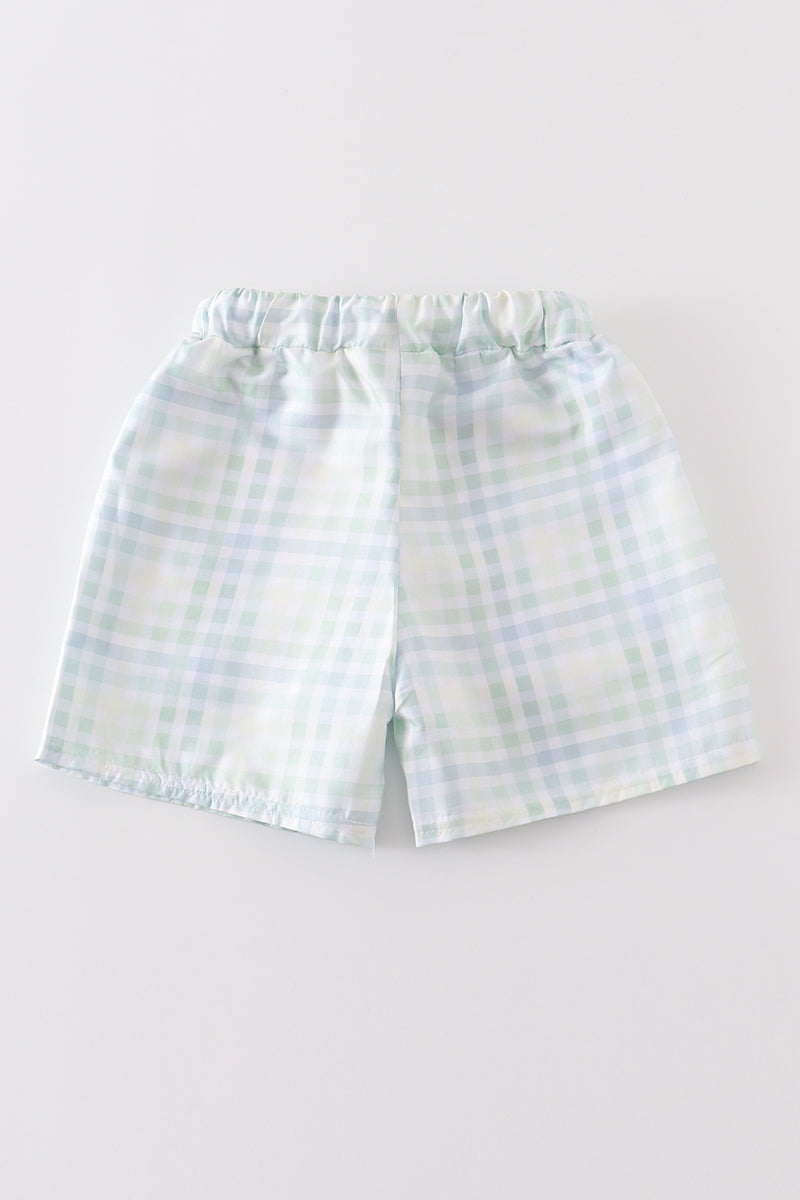Green plaid boy trunk shorts