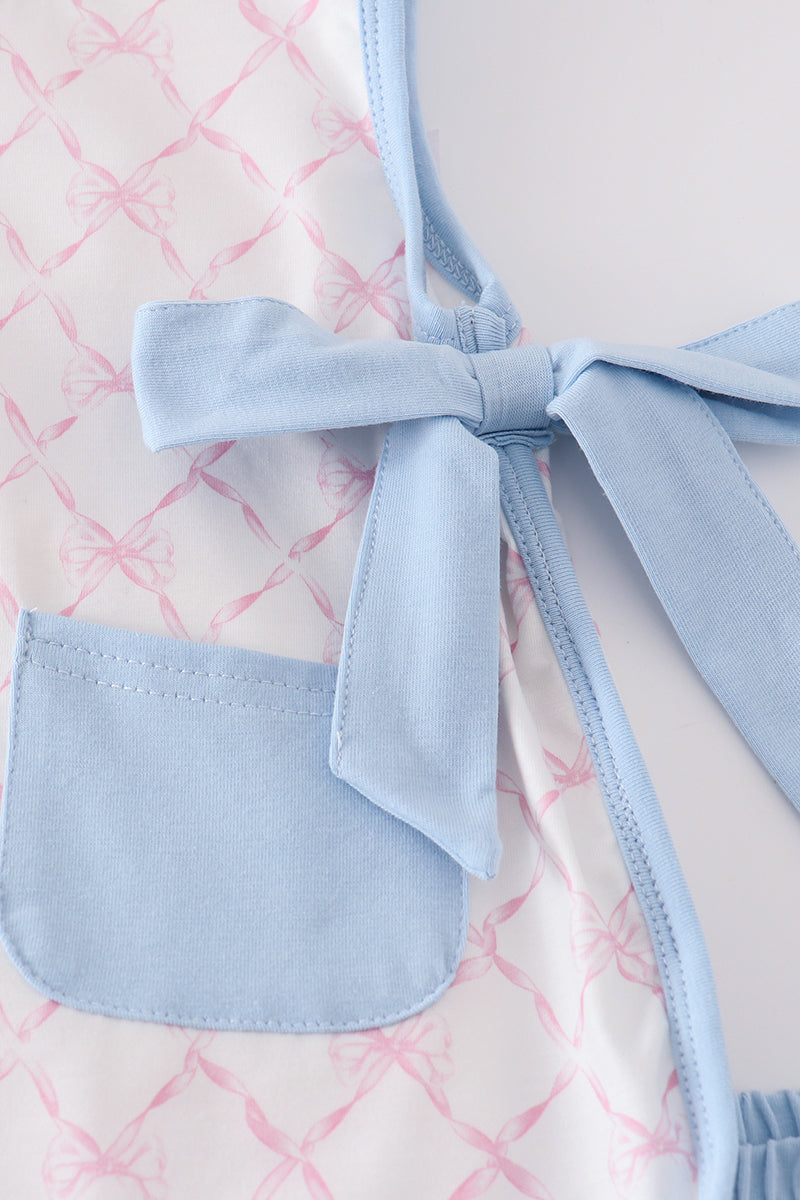 Pink bow girl shorts set