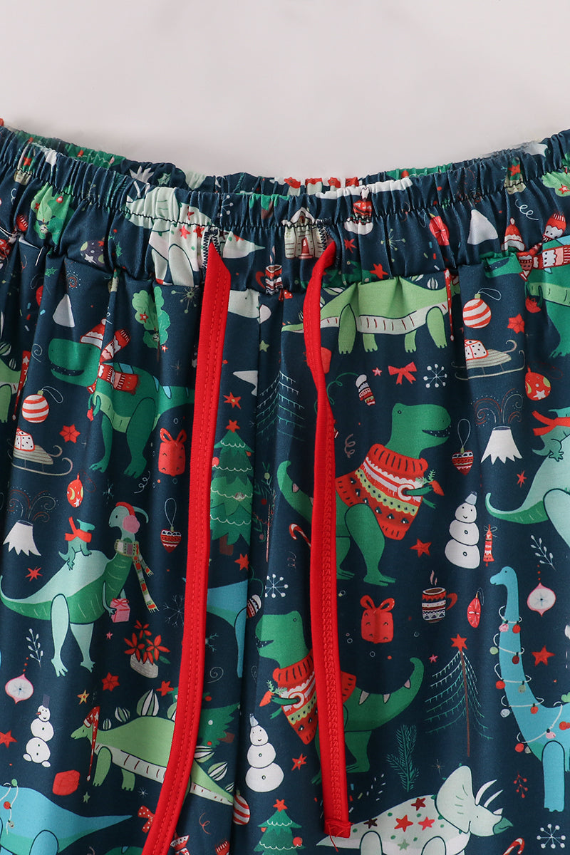 Green dinosaur print dad pajamas pants