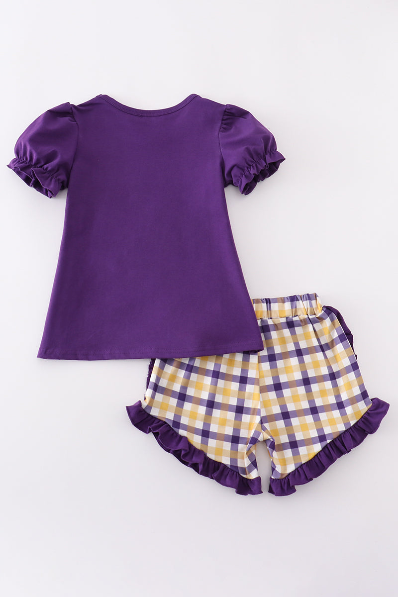 Purple gold LSU applique dress